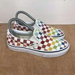 VANS Slip-On Checkerboard Rainbow Women Size 6